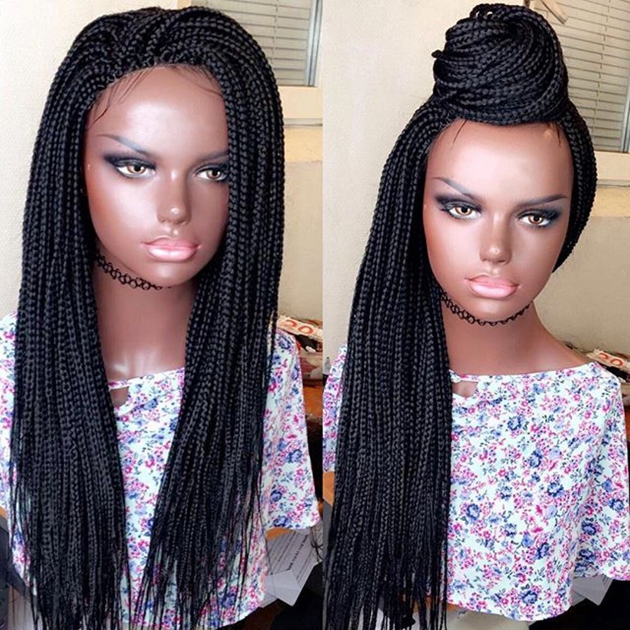 Free part brazilian hair Braided Box Braids Wig Long Black Hair Synthetic Lace Front Wigs for Women Heat Resistant Cosplay Lace Wig