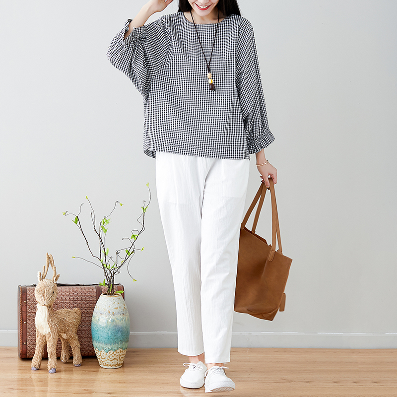 Women fashion pants spring Large size Literary cotton Elastic plus women Regular personality 3214 50 201109
