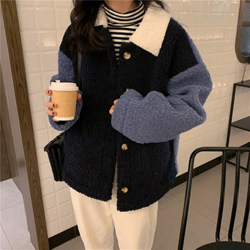 Fashion WomenAutumn Winter White Faux Fur Coat Long Sleeve Loose Thick Warm Lambs Wool Bomber Jacket Female 201017