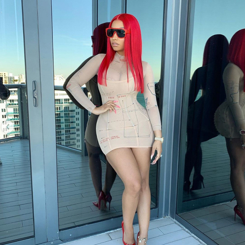 Mesh Patchwork Letter Print Sexy Mini Dresses Long Sleeve Women Bodycon Clubwear Fashion Fall 2020 Party Skinny Dress, Apricot
Mesh Patchwork Letter Print Sexy Mini Dresses Long Sleeve Women Bodycon Clubwear Fashion Fall 2020 Party Skinny Dress, Apricot
