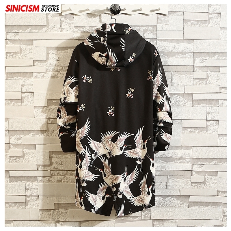 Sinicism Store 2020 Mens Fashion Spring Long Jackets Men Chinese Style Loose Jacket Male Hooded Printed Coat Oversize Clothing T200601