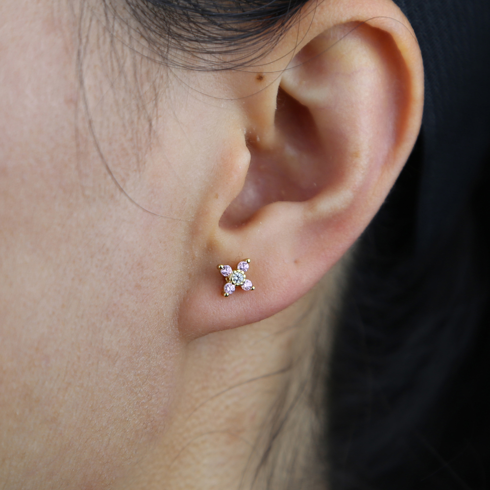 Real 925 sterling silver mini butterfly stud earring with pink white cz paved gold color tiny animals wedding stud earring bulk