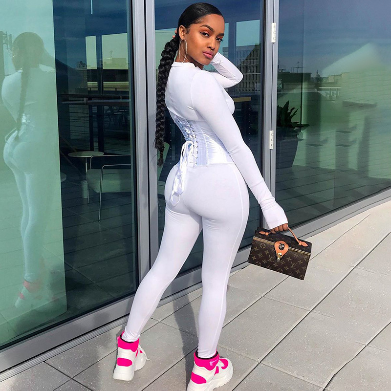 HAOYUAN Sexy Rompers Womens Jumpsuit Fall Fashion Clothes One Piece Body Club Outfits Long Sleeve Bodycon Corset Top Overalls 201007
