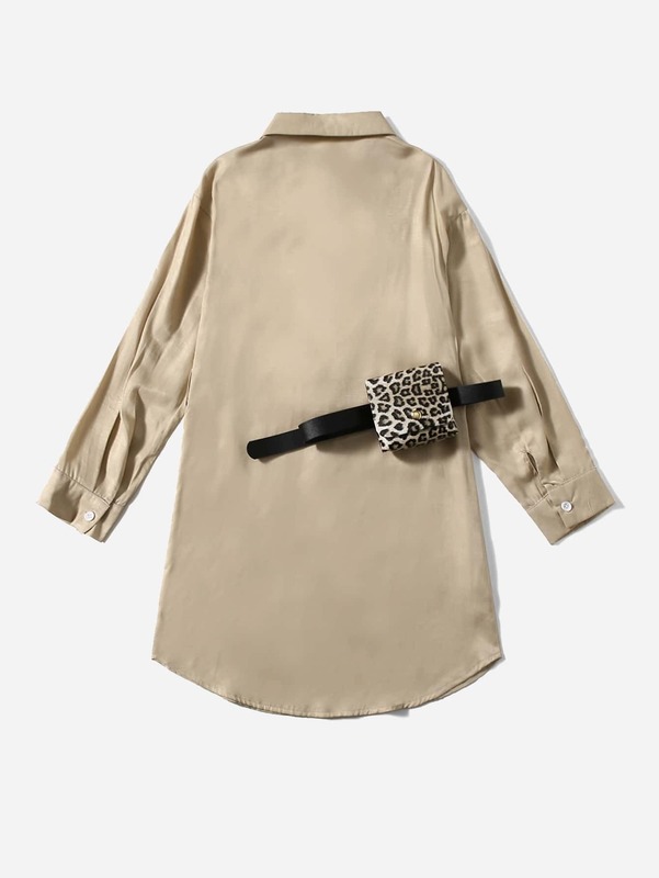 Girls Solid Shirt Dress With Belt And Pocket SHE
