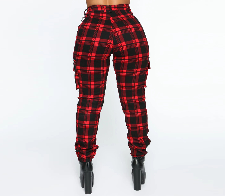 High Waist Cargo Pants Women Winter Spring Pockets Pants Ladies Vintage Plaid Printed Pants Casual Loose pantalon Trousers D30 201228