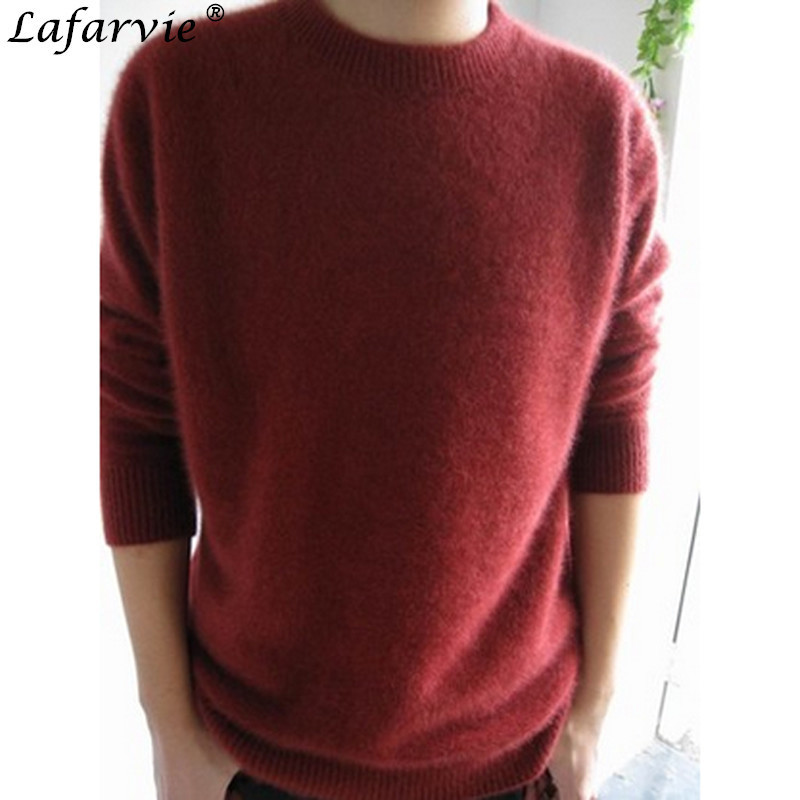Lafarvie Fashion Mink Cashmere Blended Men Knitted Sweater Autumn Winter Off Sale Standard Solid Pullover Full Sleeve O-Neck 201203