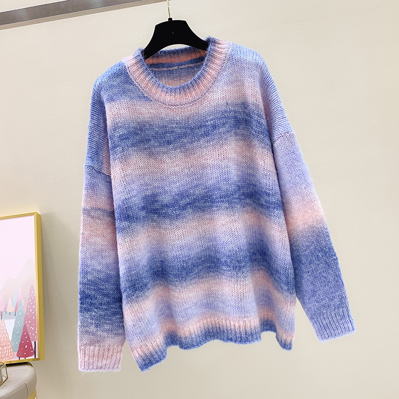 fashion stripe kint oversized sweater women loose casual long sleeve o neck patchwork autumn winter pullover jersey mujer 201222