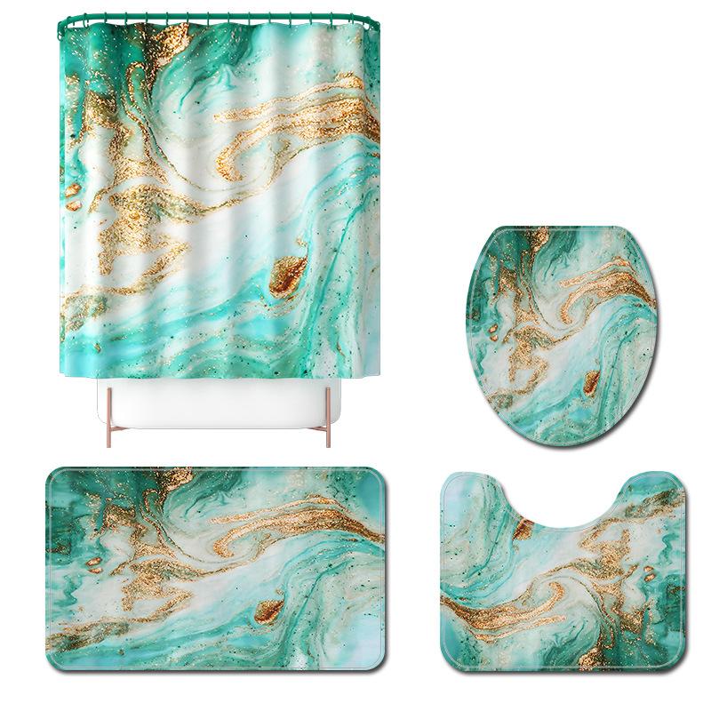 Abstract Bathroom Mat and Shower Curtain Set Home Decoration U-Shaped Toilet Rug Microfiber Toilet Carpet Seat Cover Mat