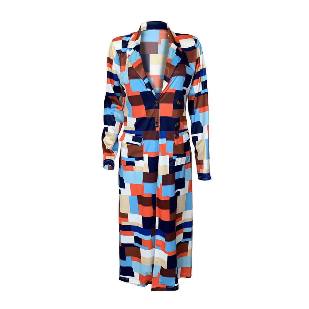 Color Block Plaid Long Trench Coat for Women Plus Size Fashion Casual Office Ladies Work Autumn Double Breasted Outwear Sale 201030