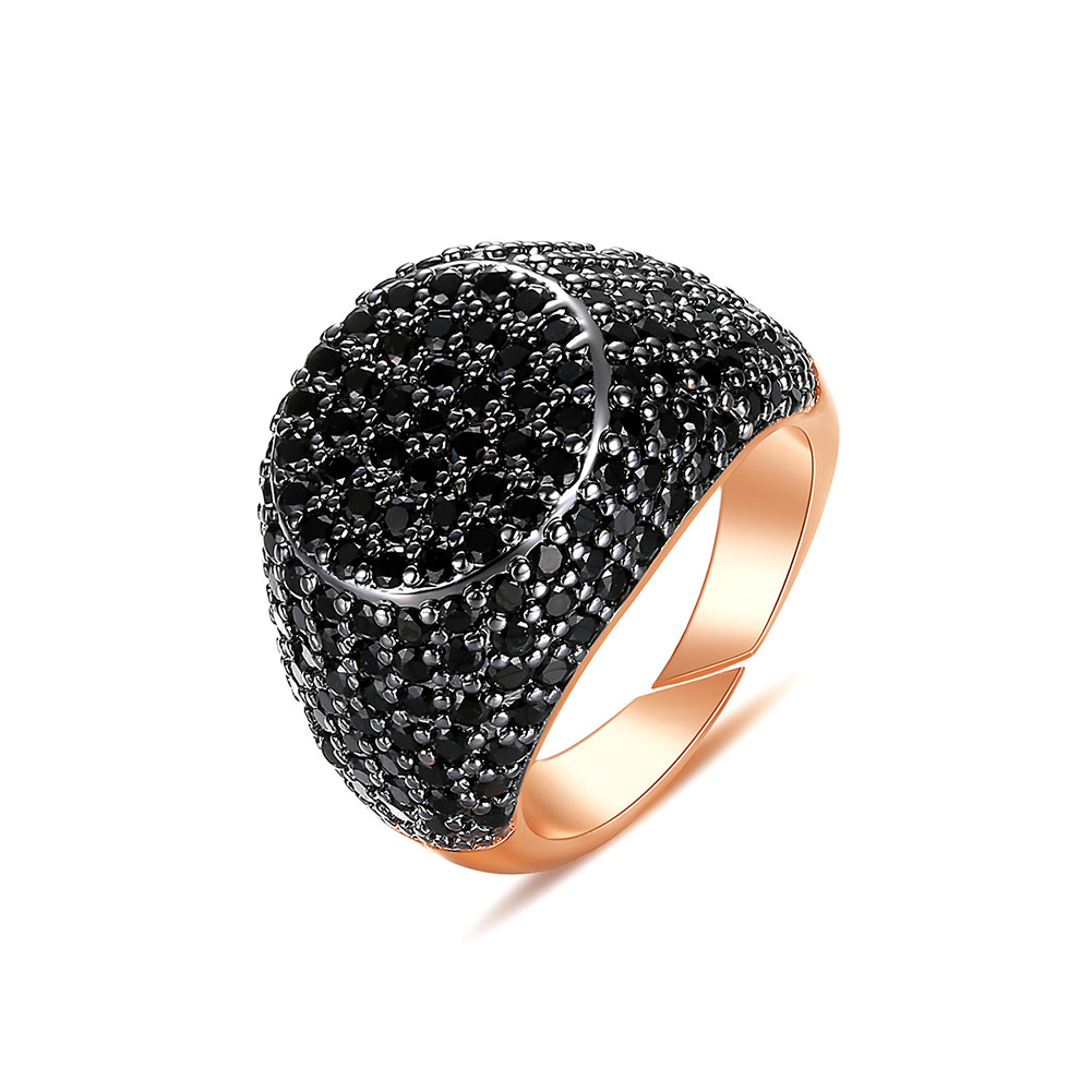 Men's Hip Hop Vintage Adjustable Rings Gold Plated Shining Black Cubic Zircon Finger Ring Jewelry Gift