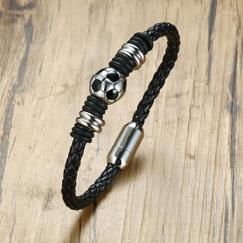 Men Bracelet Titanium Steel Football Leather Bracelet1