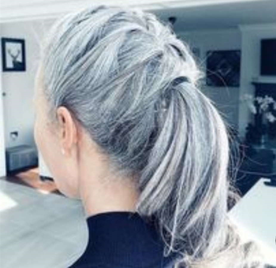 Natural Straight Cuticle aligned raw virgin gray hair pony tail hairpiece pure grey white silver virgin hair ponytail European