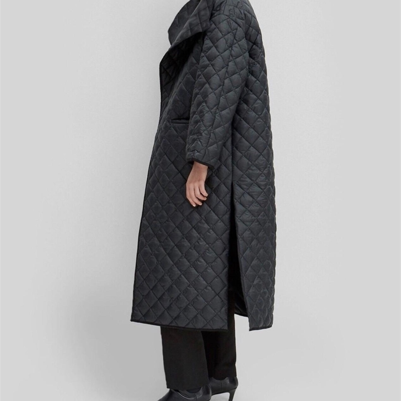 Obrix Long Casual Style Streetwear Jacket V-Neck Full Sleeve Loose Ankle Length Trendy Quilted Coat For Women 201109