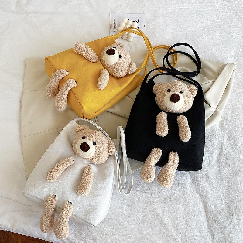 Cute fashion one-shoulder women's bear bag new simple solid color large capacity girls travel shopping messenger canvas big bag, Black
Cute fashion one-shoulder women's bear bag new simple solid color large capacity girls travel shopping messenger canvas big bag, Black