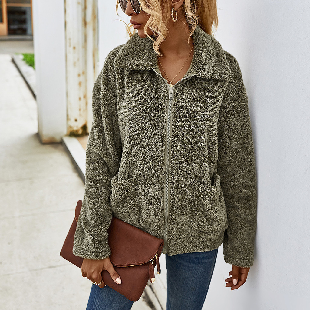 FREE OSTRICH Solid Fur Coats For Women Fleece Warm Jacket Zipper Casual Warm Autumn Winter New Harajuku Coat Female 201019
