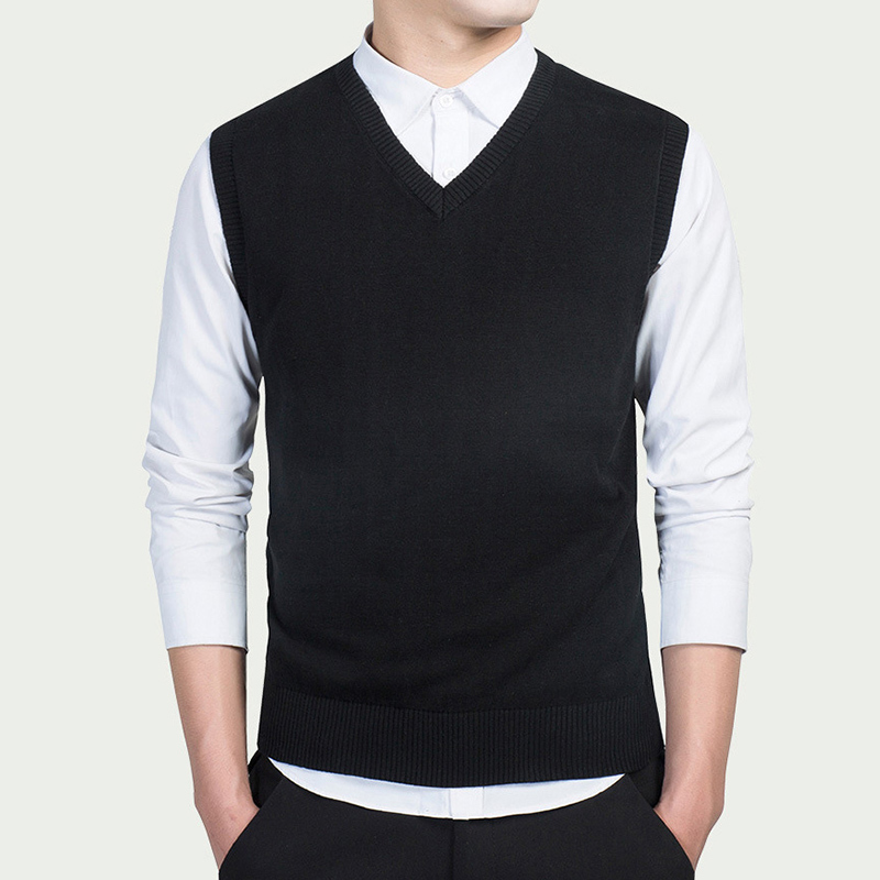 Mens Knitted Slim Sweater Vests Tops Sleeveless VNeck Solid Male Pullover Sweaters Fashion Streetwear Man Vest Clothes 201125