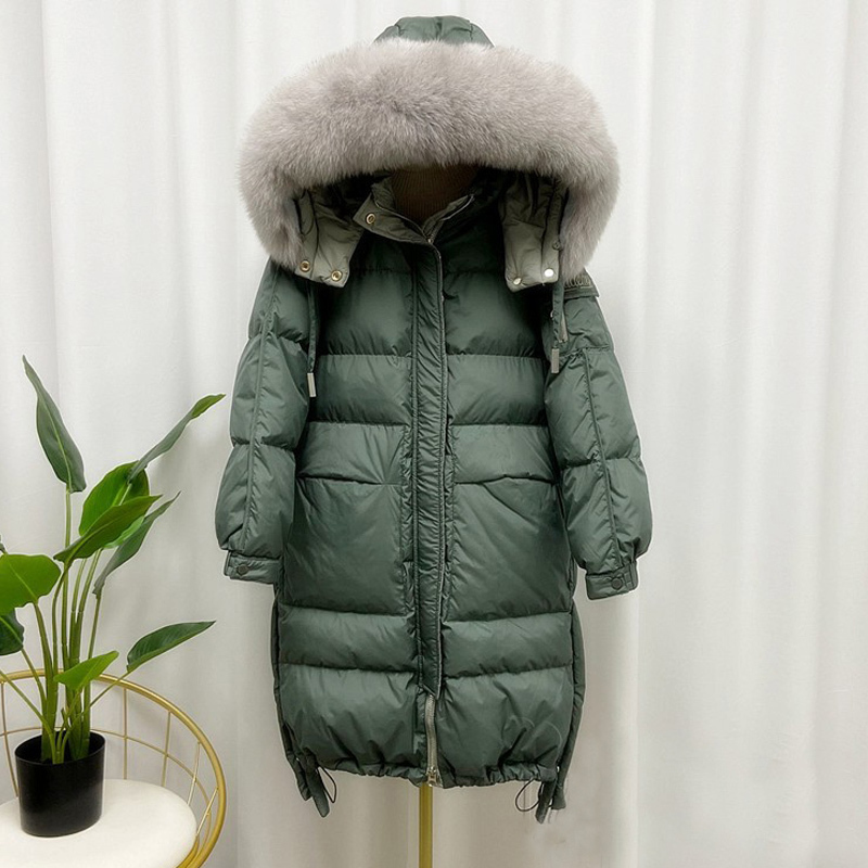 Thicken Long Down Jacket Women Real Fox Fur Collar Hooded Winter Women's Jacket Causal Coat Female White Duck Down Coats 201019