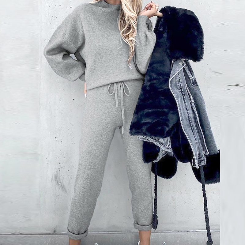 Black Tracksuit 2 Piece Set Autumn Winter Pullover Hoodie+Long Pants Suit Female Knitted Set Sweatsuits For Women Matching Sets 201111