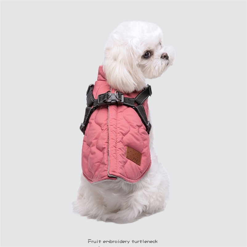 

New Winter Pet Dog Clothes Dog Coat Dog Harness Cotton Vest Reflective Traction Rope Autumn and Winter Pet Two-legged Clothes 201114, Khaki