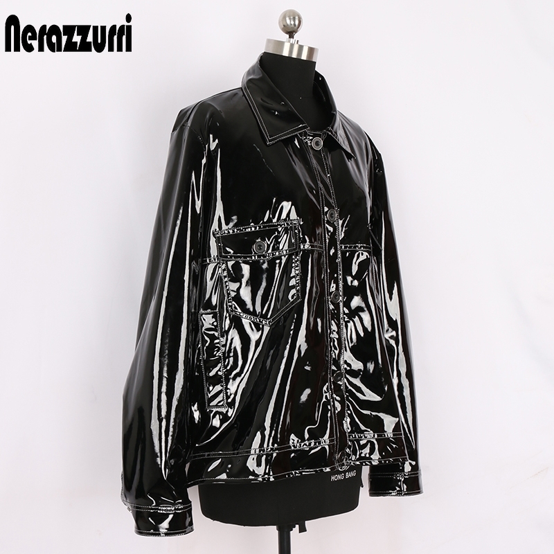 Nerazzurri Black loose patent leather jacket with many pockets long sleeve buttons Plus size faux leather jackets women 5xl 6xl 210201
Nerazzurri Black loose patent leather jacket with many pockets long sleeve buttons Plus size faux leather jackets women 5xl 6xl 210201