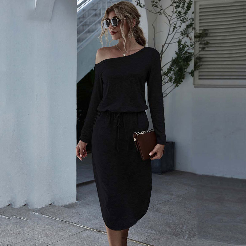 2020 Autumn One Shoulder Dress Women Off Shoulder Long Party Dress Ladies High Waist Pocket Long Sleeve Dress For Women Black, Blue 
2020 Autumn One Shoulder Dress Women Off Shoulder Long Party Dress Ladies High Waist Pocket Long Sleeve Dress For Women Black, Blue