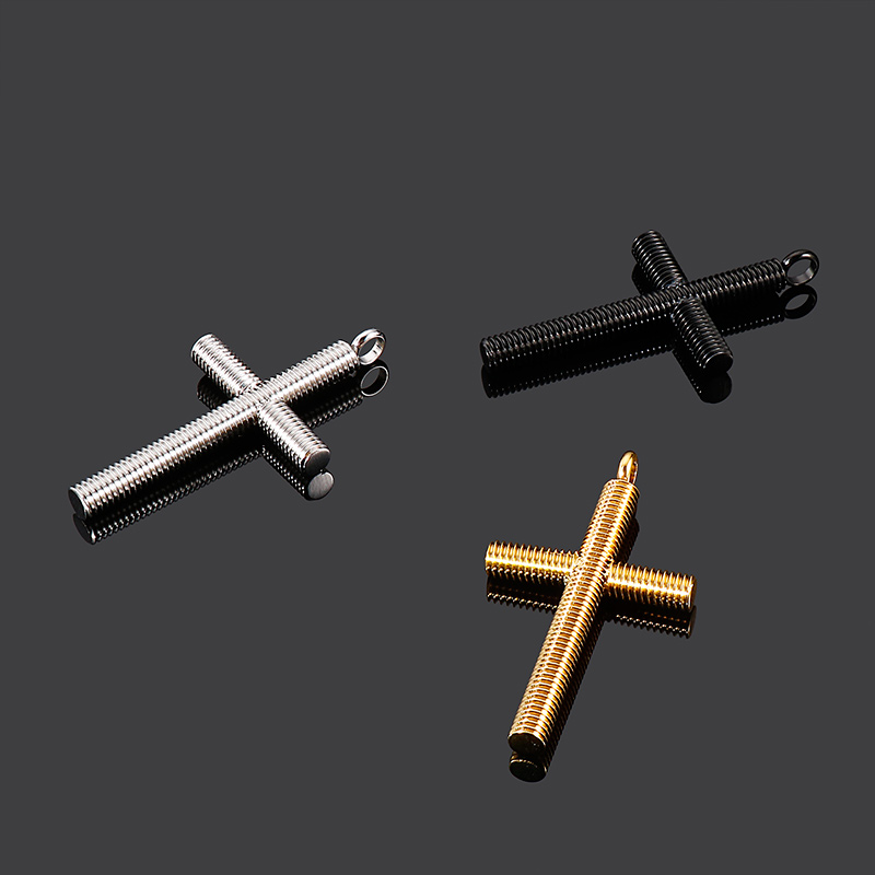 Silver/ gold/ black Fashion women mens Gifts 31*51mm size pendant hip-hop stainless steel necklace Religious believer spiral cross pendant