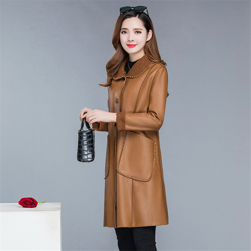 Winter warmth faux leather coat women black Brown plus size tops PU jacket new lapel leisure fashion plus thick coat LR728 201226