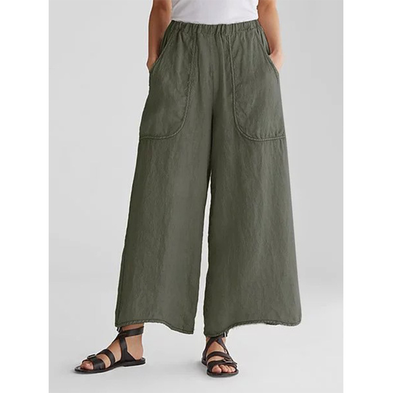 Women's Home Casual Wide Leg Pants cotton hemp bag loose long pants plus size high waist fashion Pants 201106