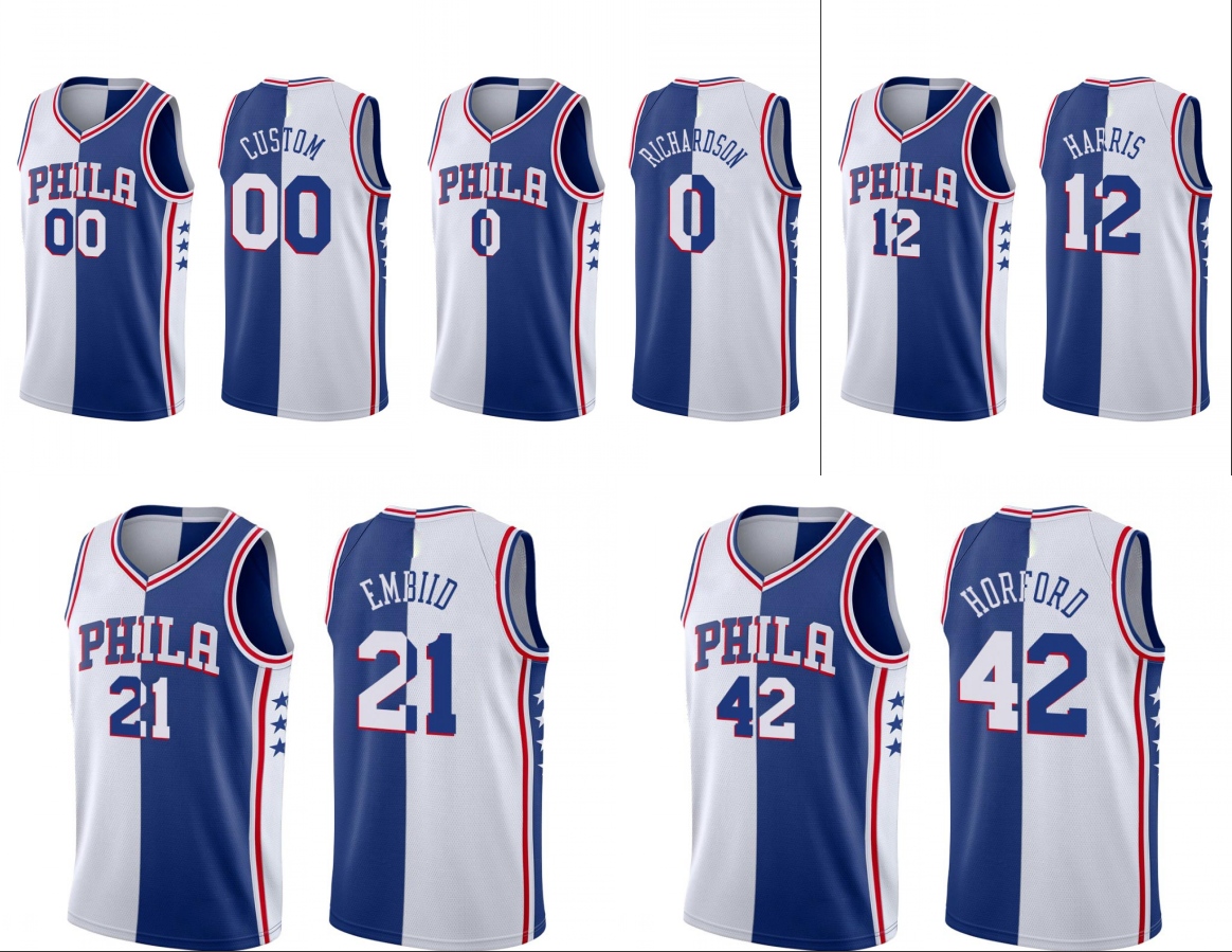 Philadelphia 76ers Men Joel Embiid Tobias Harris Josh Richardson Al Horford Blue White Split Basketball Jersey, Black
Philadelphia 76ers Men Joel Embiid Tobias Harris Josh Richardson Al Horford Blue White Split Basketball Jersey, Black