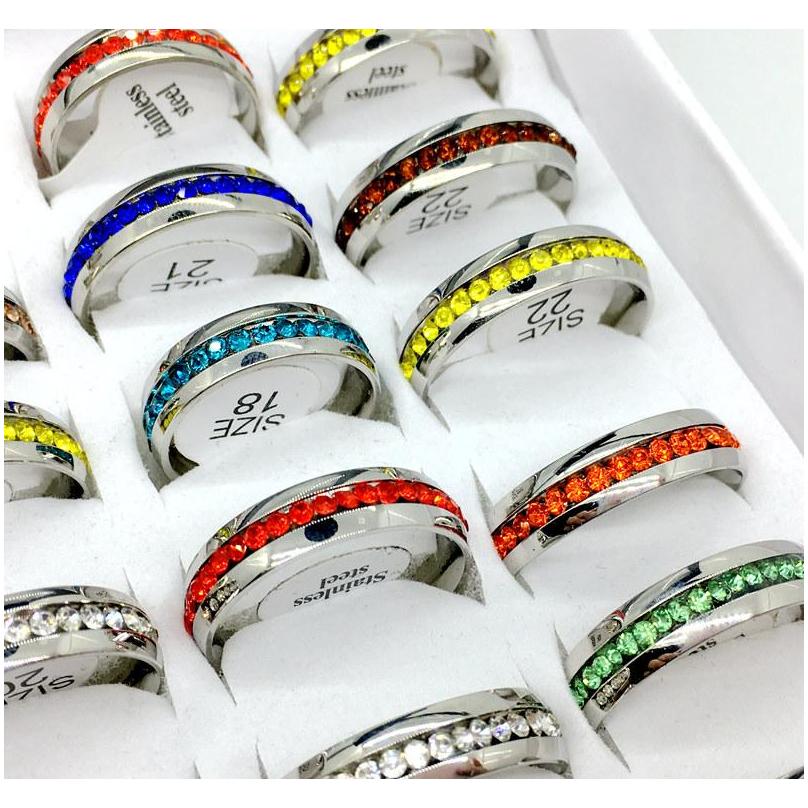 Band Rings Wholesale Lots 36pcs Women's Stainless Steel Fashion Jewelry Ring Multicolor Diamond Women W wmtFZE dhseller2010