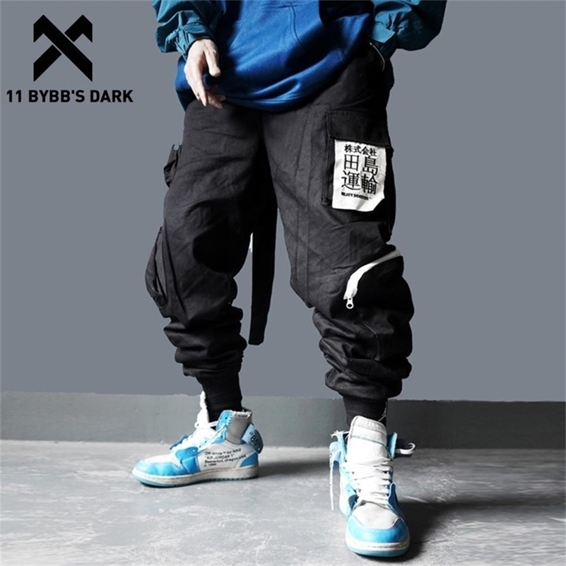 

11 BYBB'S DARK Multi Pockets Hip Hop Harem Cargo Pants Men Harajuku Casual Streetwear Sweatpants Joggers Elastic Waist Trousers 201110, White