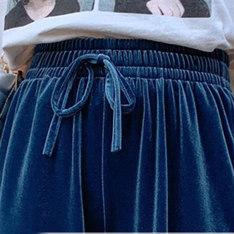 Casual Women Pants velvet pants Autumn Long straight wide soft leg Trousers Elastic waist high quality Female 201031