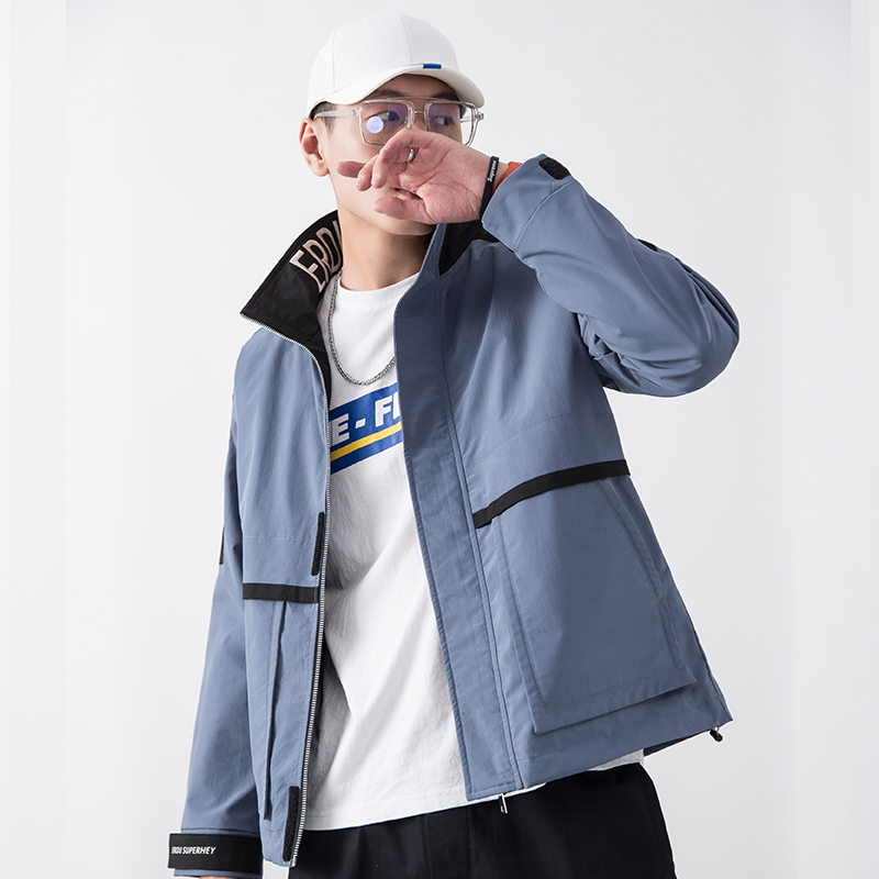 2020 Fashion tooling jacket men trendy loose embroidery student jacket men, Gray-blue
2020 Fashion tooling jacket men trendy loose embroidery student jacket men, Gray-blue