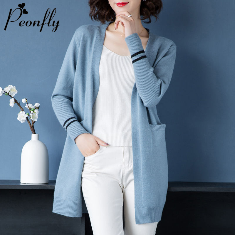 PEONFLY Plus Size Women's Cardigan Fashion Spring Long Sleeve Sweater Coat Solid Open Stitch Loose Casual Knitted Outwear 201031