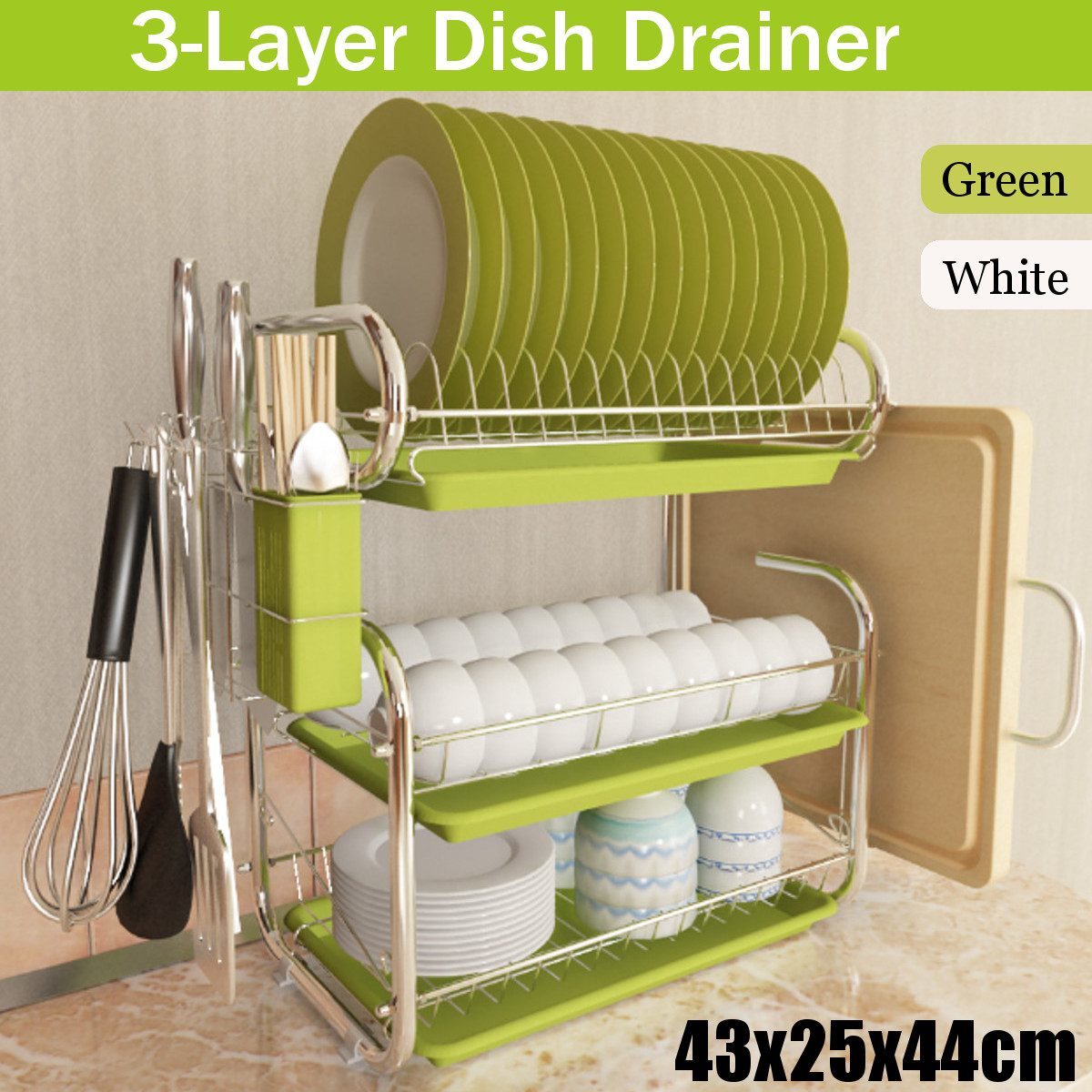 3 Tiers Dish Drainer Stainless Kitchen Dish Rack Storage Shelf Washing Holder Basket Plated Knife Sink Drying Organizer Tools C1003
3 Tiers Dish Drainer Stainless Kitchen Dish Rack Storage Shelf Washing Holder Basket Plated Knife Sink Drying Organizer Tools C1003