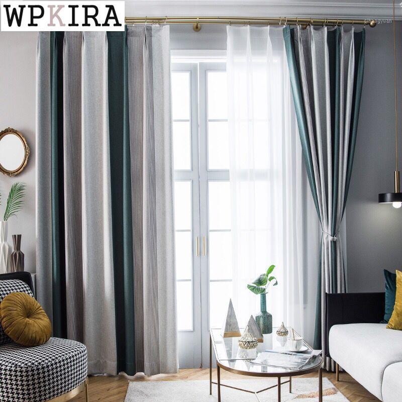 

Nordic Luxury Curtain for Living Room Stripe Curtain for Bedroom Linen 85% Shade Blackout Drape Thicken Fabric Window S505#401, White tulle
