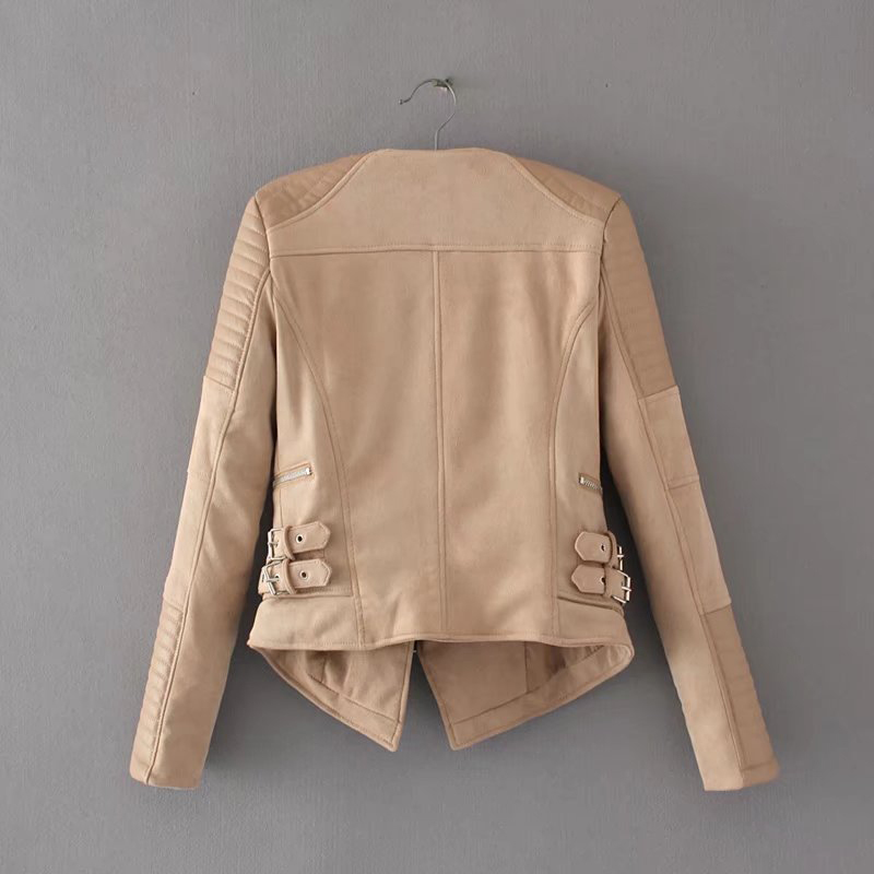 Suede Patchwork PU Leather Women Coat Double Turndown Collar Zipper Female Jackets Autumn Winter Fashion Ladies Coats 201226