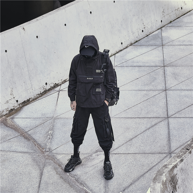 Techwear Jacket Men Streetwear Black Hooded Futuristic Anorak 201128