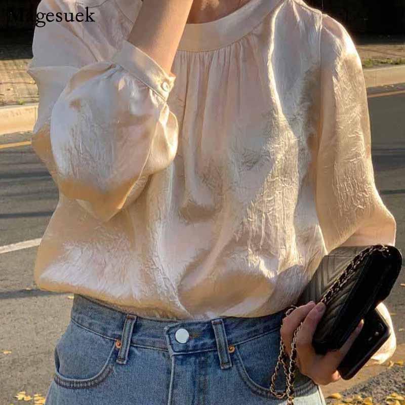 Vintage Fashion O-Neck Elegant Blouse Women Long Sleeve Joker Shiny Apricot Color Women Tops Pleated Shirt Blusas 12636
Vintage Fashion O-Neck Elegant Blouse Women Long Sleeve Joker Shiny Apricot Color Women Tops Pleated Shirt Blusas 12636