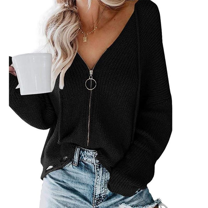 Women Hoodies Knitted Cardigan Long Sleeve Zipper Warm Sweater Drawstring Tops, Black
Women Hoodies Knitted Cardigan Long Sleeve Zipper Warm Sweater Drawstring Tops, Black
