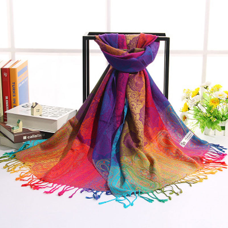 Chinese Ethnic Style Cotton Scarf Rainbow Jacquard Scarves Shawls Silk Scarfs Spring Scarves Flowers Shawl Summer Shawls Hijabs Y201007