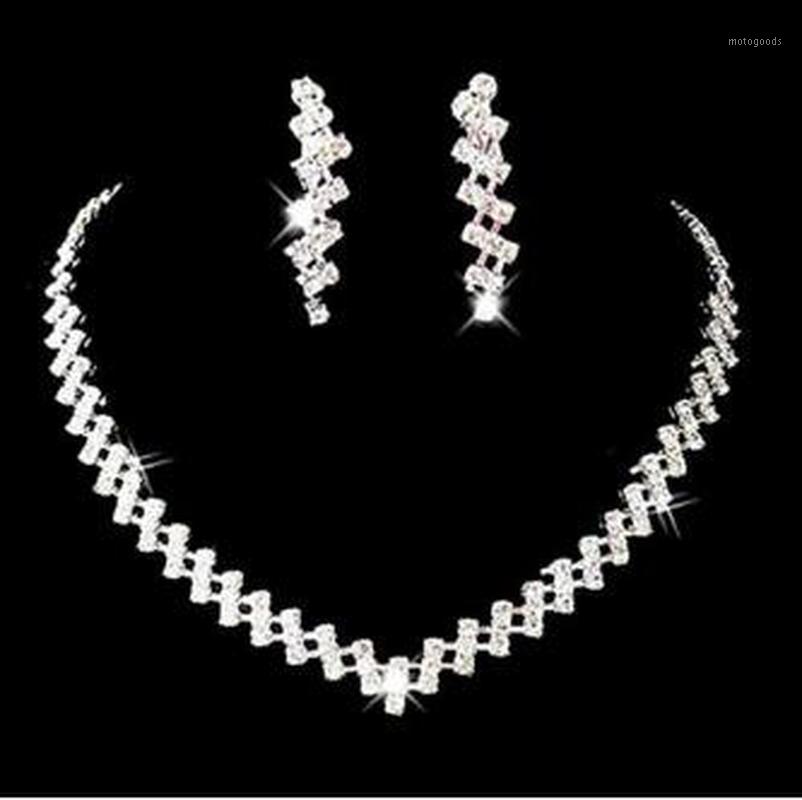 New Women Necklace Earring Set Bridal Wedding Jewelry Shiny Rhinestone Gift Fashion1, As pic