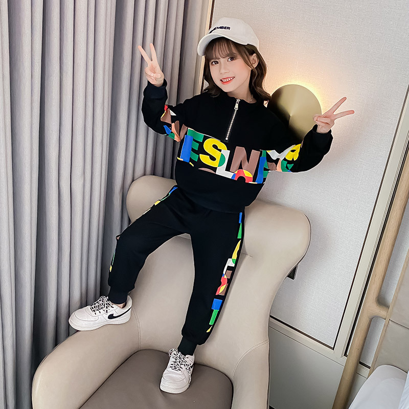 Girls Online Celebrity Set 2020 New Style Korean-style Western Style CHILDREN'S Garment Big Kid GIRL'S Loose SpoX1019