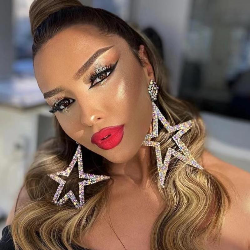 Dangle & Chandelier Luxury Shiny Rhinestone Star Pendant Ladies Earrings Dinner Wedding Fashion Exaggeration Statement Jewelry Accessories, Silver
Dangle & Chandelier Luxury Shiny Rhinestone Star Pendant Ladies Earrings Dinner Wedding Fashion Exaggeration Statement Jewelry Accessories, Silver
