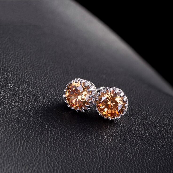 Choucong Top Sell Simple Fashion Jewelry 8MM Round Cut Multi Gemstones Sapphire CZ Diamond Women Wedding Crown Stud Earring Gift Never Fade