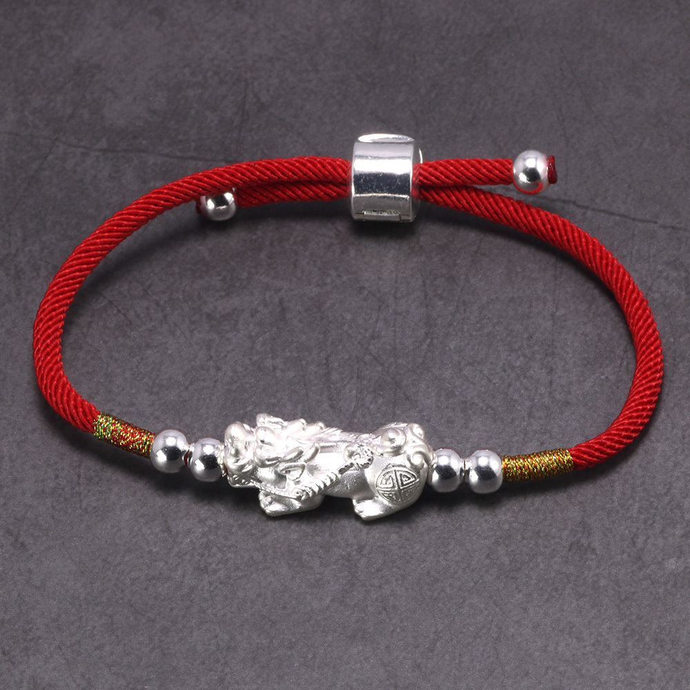 Lucky Red Rope Bracelets 999 Sterling Silver Pixiu Gold Color Tibetan Buddhist Knots Adjustable Charm Bracelet For Women Men Y200107