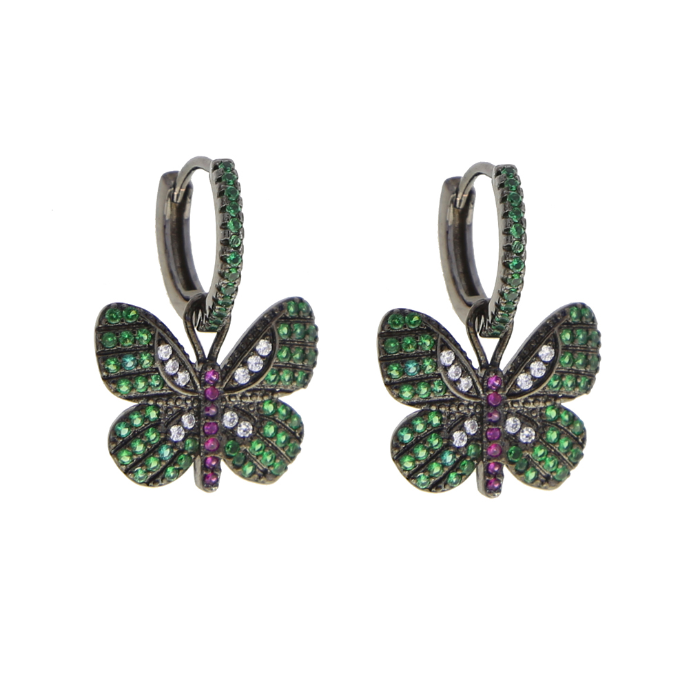 2021 New design Chic Personality Cute Green Cz Butterfly Hip Hop Vintage Animal Hoop Earring For Women Girl charm Trendy Jewelry