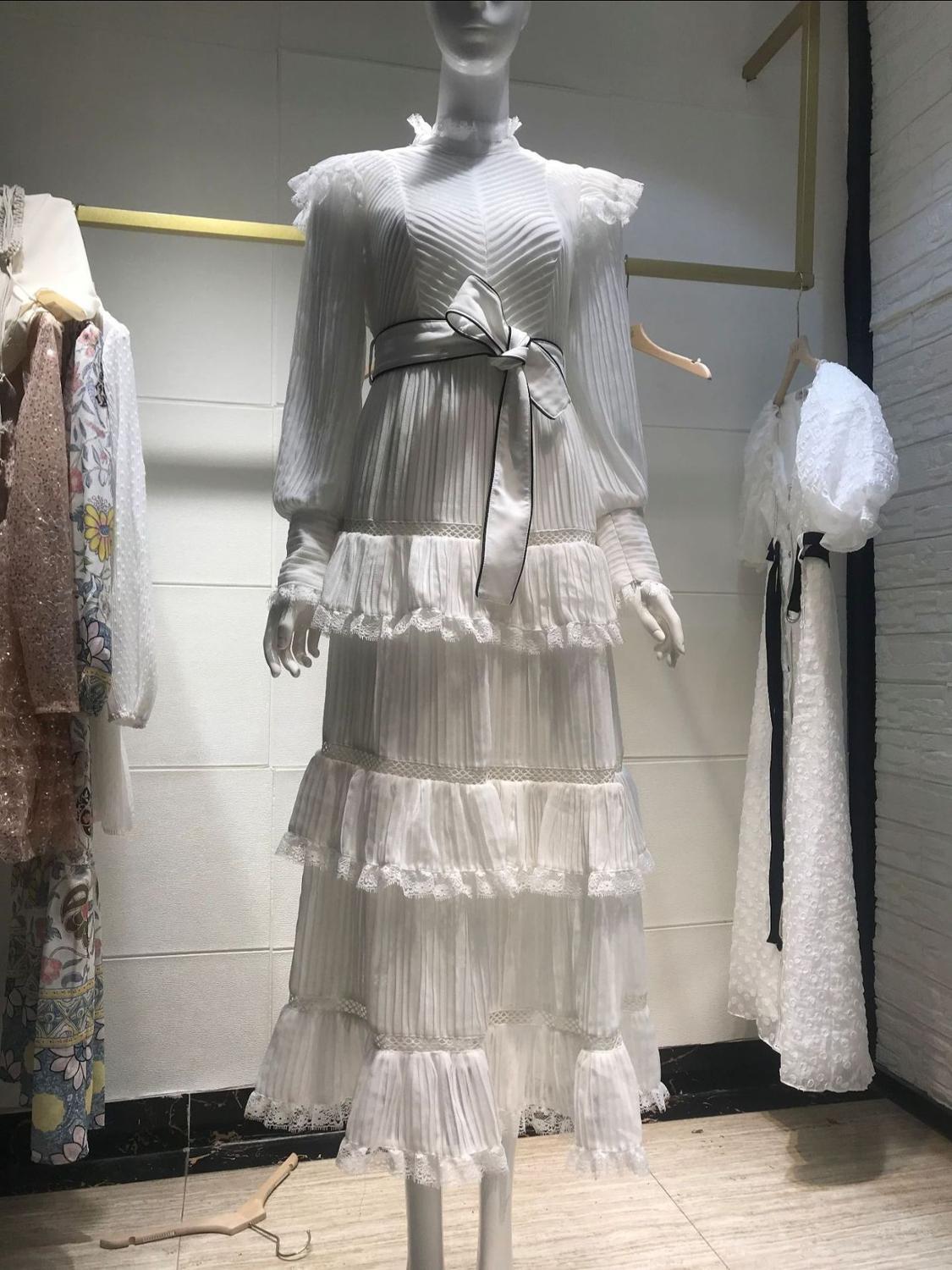 spring new arrive white lace full sleeve women long dress T200603