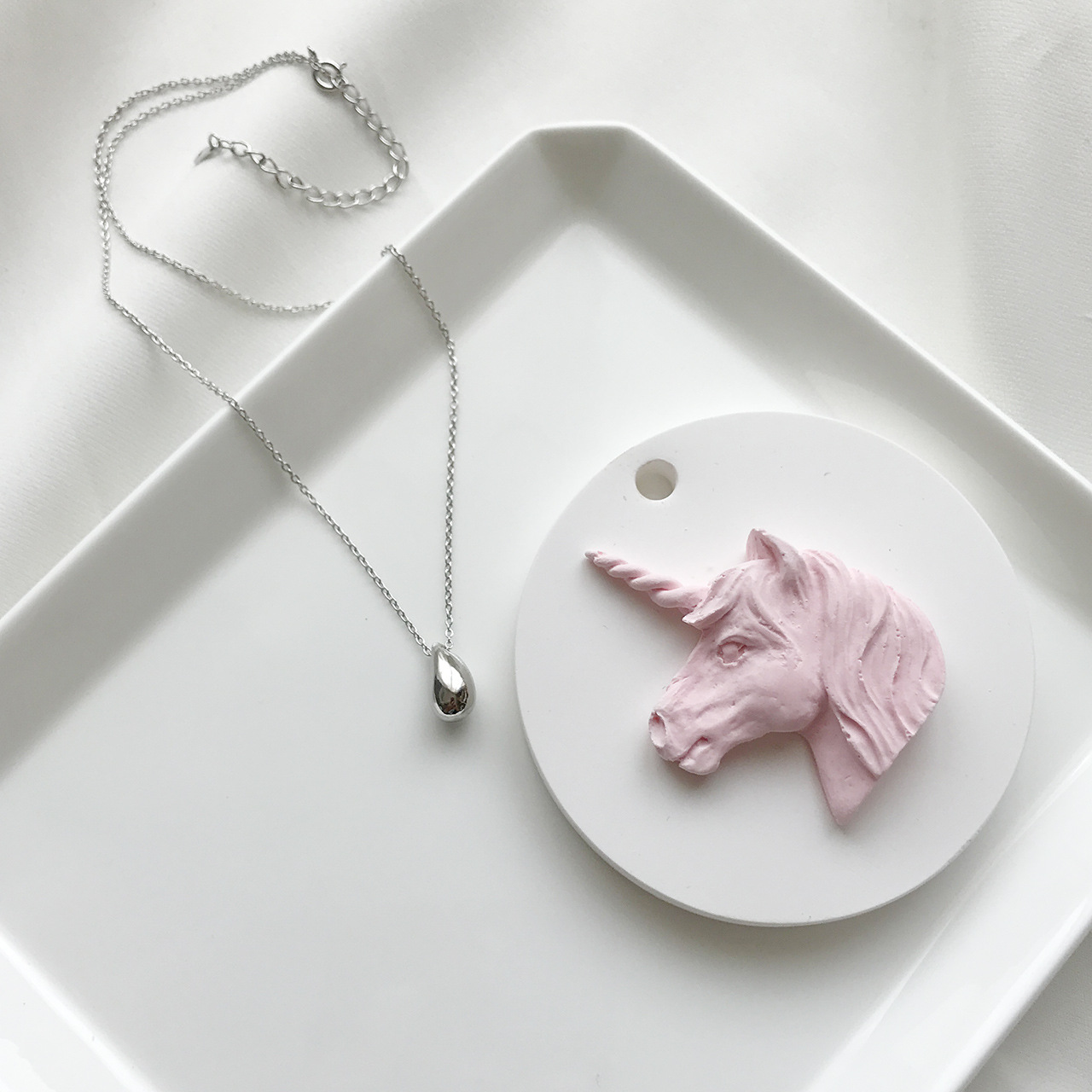 New Minimalism 925 sterling silver pendant necklaces handmade jewelry tear drop pendant designer necklaces with link chain for women