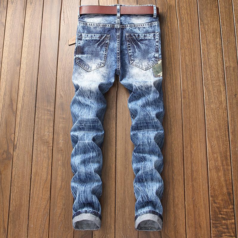 Men's Jeans High Quality Straight Slim Fit Ripped Men Pleated Wash Zapped Patchwork Denim Trousers Motorcycle Biker Vintage Jean Pants
